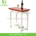 White Classical Mdf Kitchen Trolley With Solid Wood Table Top 